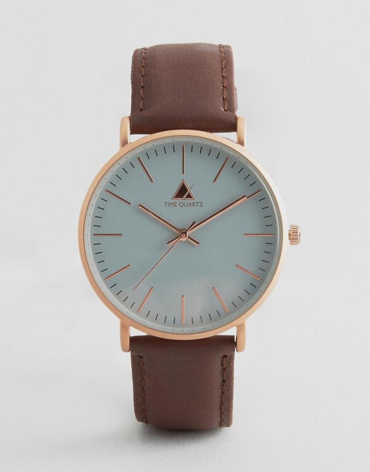 Asos Watch With Brown Leather Strap And Gray Face - Brown