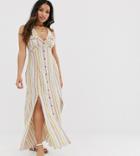 Asos Design Petite Button Through Halter Neck Maxi Dress In Stripe-multi
