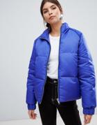 Y.a.s Zip Through Padded Jacket With Velvet Trim - Blue