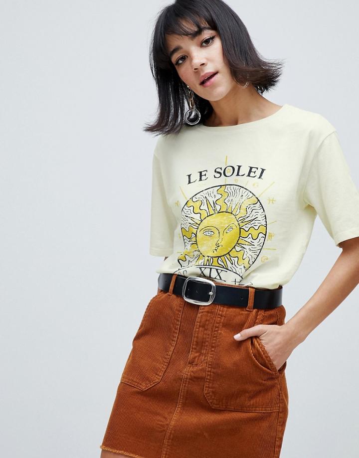 Stradivarius Str Le Solei Sunshine Motif T Shirt - Cream