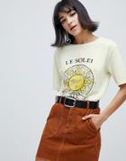 Stradivarius Str Le Solei Sunshine Motif T Shirt - Cream