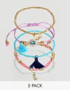 Asos Pack Of 5 Summer Bead Friendship Bracelets - Multi
