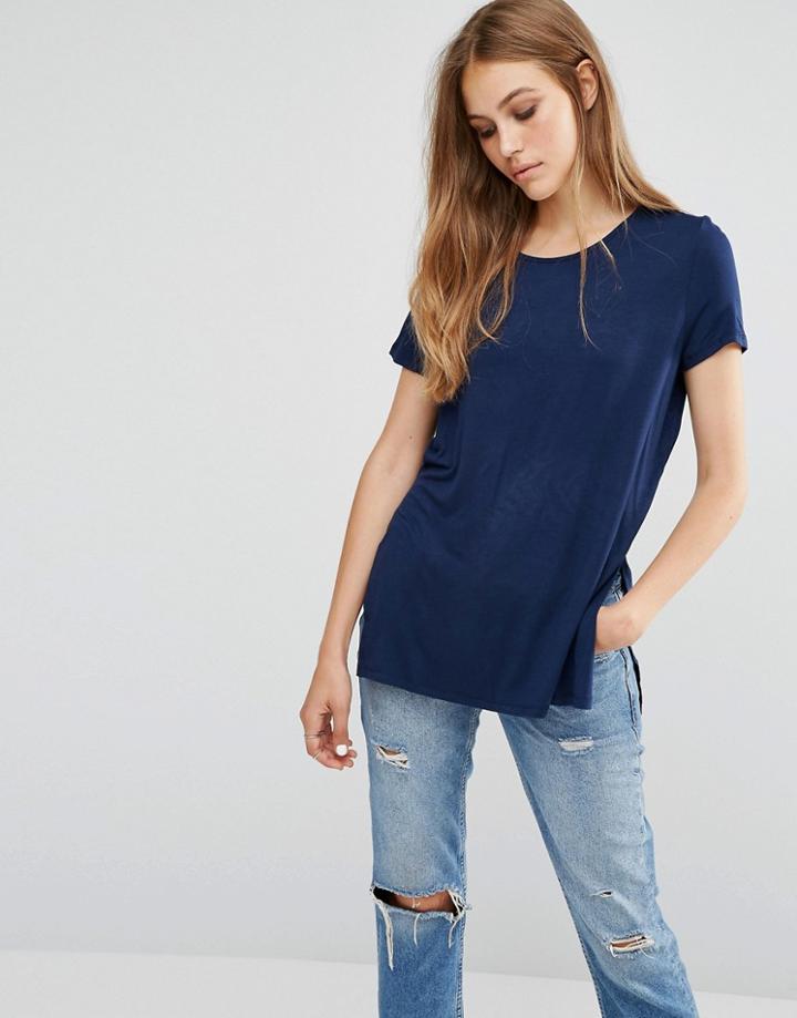 Vero Moda Long T-shirt With Side Splits - Black Iris