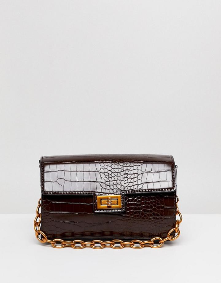 Asos Design Croc Structured Boxy Cross Body With Detachable Strap - Red