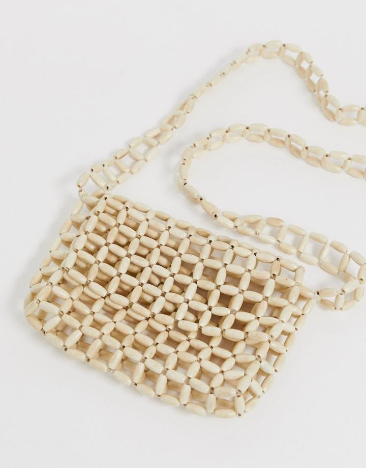 Mango Beaded Shoulder Bag In Beige - Beige