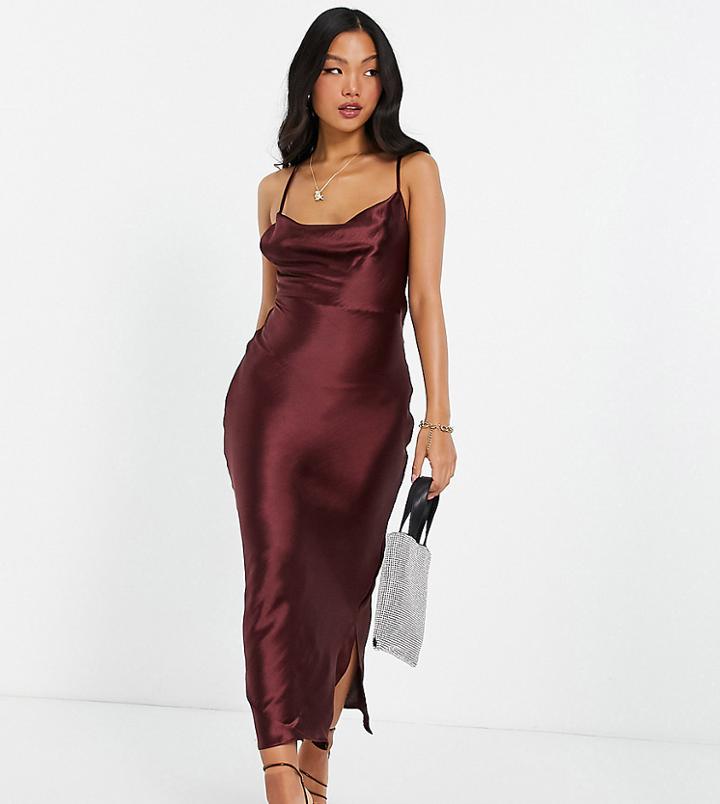 Asos Design Petite Lace Up Back Satin Maxi Dress-red