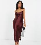 Asos Design Petite Lace Up Back Satin Maxi Dress-red