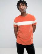 Asos T-shirt In Towelling Fabric With Contrast Panel In Orange - Orange