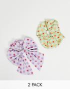 Asos Design Pack Of 2 Scrunchie And Hair Bow In Gingham Heart Print-multi