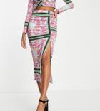 In The Style X Liberty Exclusive Ruched Midi Skirt In Multi Floral Print - Part Of A Set