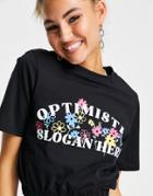 Noisy May Jersey Short Sleeve Graphic Slogan Cropped T-shirt In Black