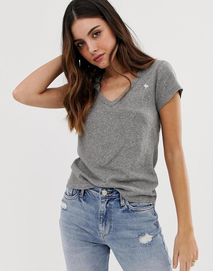 Abercrombie & Fitch Deep V Neck T-shirt-gray