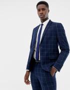 Only & Sons Slim Checked Suit Jacket - Navy