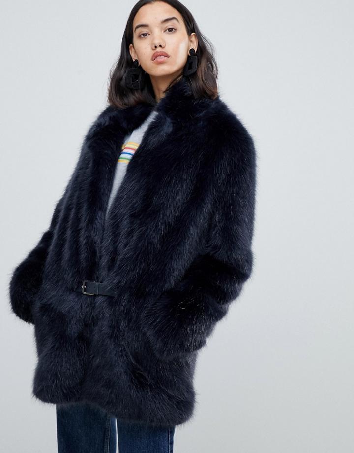 Urban Code Bailey Faux Fur Car Coat - Black