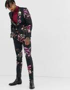 Twisted Tailor Super Skinny Suit Pants In Floral Print - Black