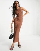 I Saw It First Racer Front Neckline Maxi Dress In Mocha-brown