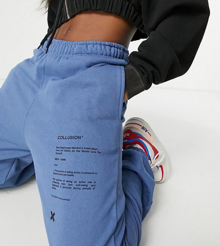 Collusion Unisex Coordinating Blues Oversized Sweatpants With Print
