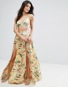 Asos Tie Dye Lace Trim Split Beach Skirt Co-ord - Yellow