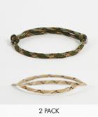 Asos Design 2-pack Festival Cord Bracelet Set In Green And Beige-multi