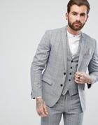 Rudie Charcoal Windowpane Check Skinny Fit Suit Jacket - Gray