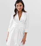 Asos Design Petite Mini Tux Dress With Self Tie Belt - White