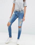 Only Coral Skinny Jeans With Big Holes Length 30 - Blue