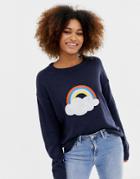 Brave Soul Sweater With Rainbow Cloud Applique - Navy