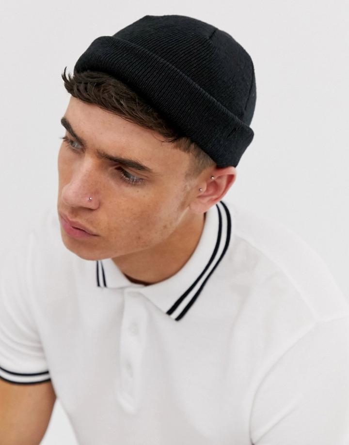 Asos Design Mini Fisherman Beanie In Black Recycled Polyester