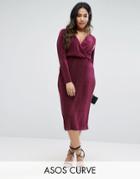 Asos Curve Plisse Wrap Front Midi Dress - Purple