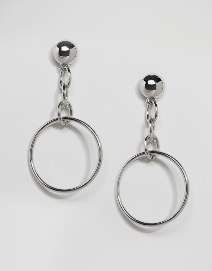 Monki Stud Drop Hoop Earrings - Silver