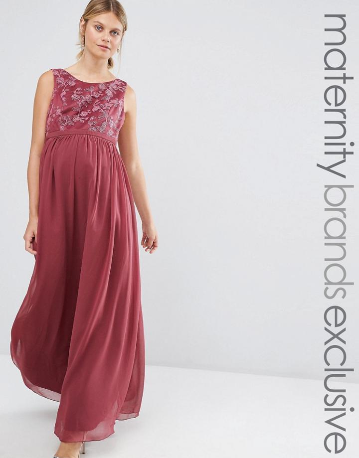 Chi Chi London Maternity Embroidered Bodice Maxi Dress - Pink