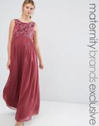 Chi Chi London Maternity Embroidered Bodice Maxi Dress - Pink