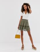 Asos Design Broderie Hem Mini Skirt With Shirred Waist - Multi