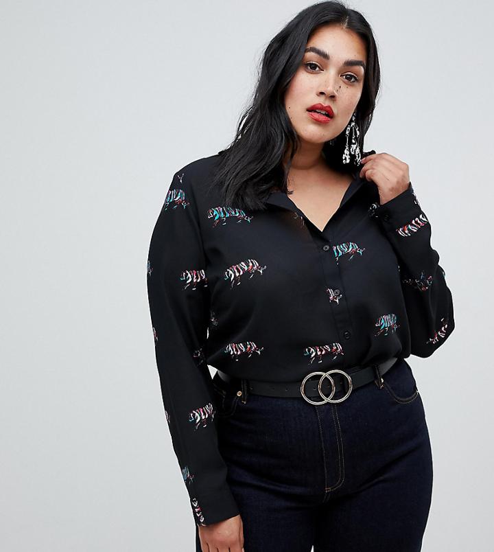 Asos Design Curve Soft Shirt In Tiger Print - Multi