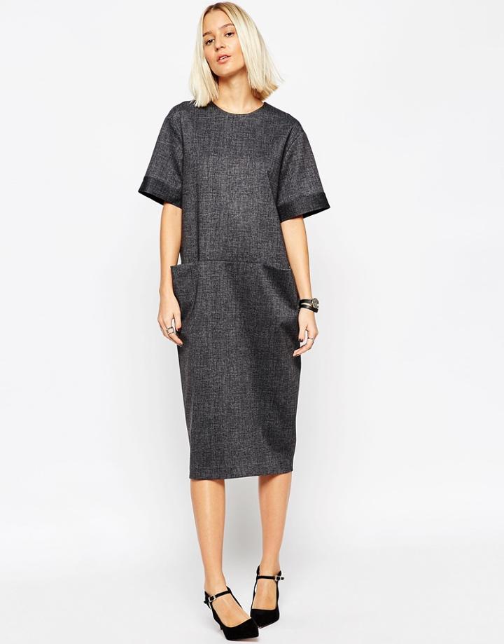 Asos White Tailored Midi Dress With Pocket Detail - Gray