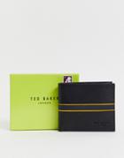 Ted Baker Trave Striped Leather Card Wallet In Black - Black