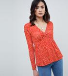 Asos Design Tall Spot Plunge V Neck With Pep Hem - Orange