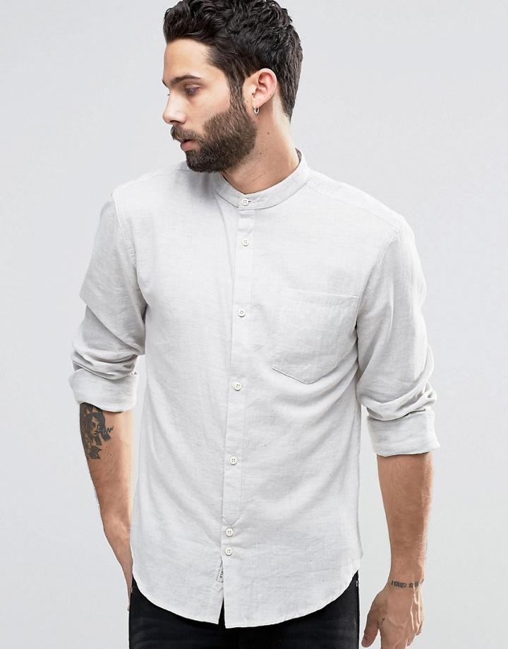 Bellfield Grandad Collar Shirt In Regular Fit - White