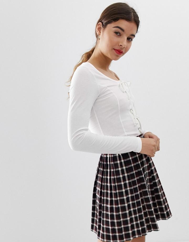 New Look Top With Lattice Front In Cream - White