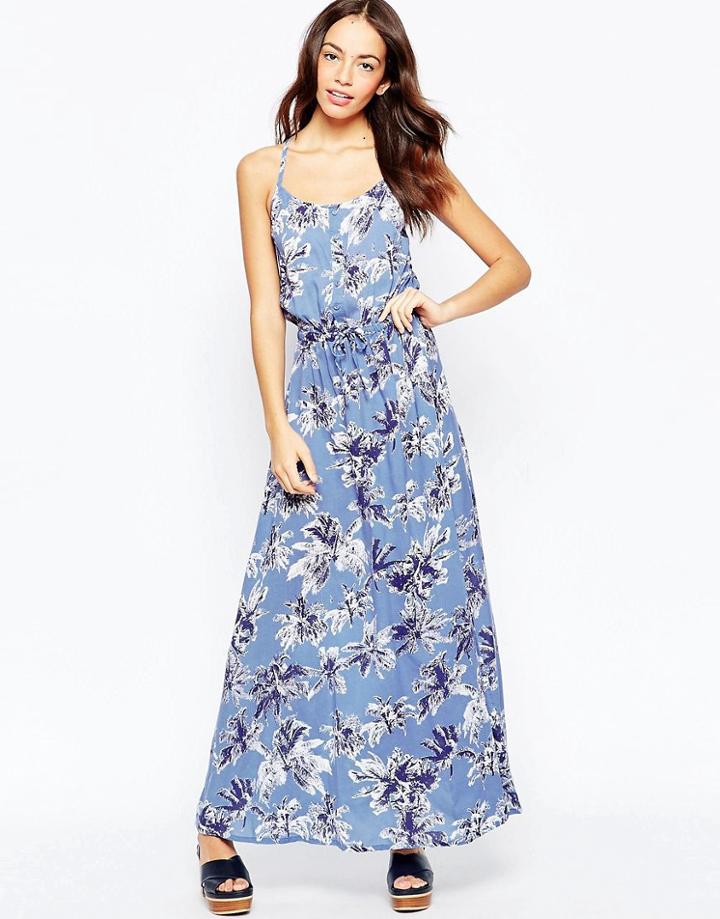 Yumi Maxi Dress In Palm Print - Blue