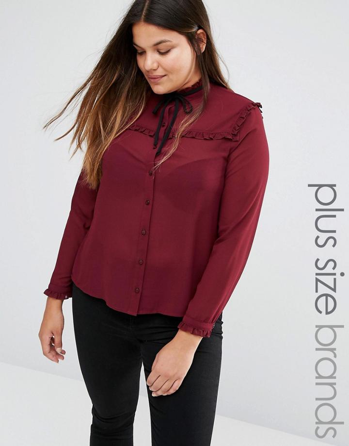 Alice & You Tie Neck Blouse With Ruffle Trim - Red