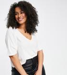 Asos Design Curve Oversized V-neck T-shirt In Rib In White