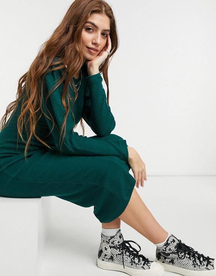 Topshop Cut And Sew Ribbed Maxi Dress In Teal-green