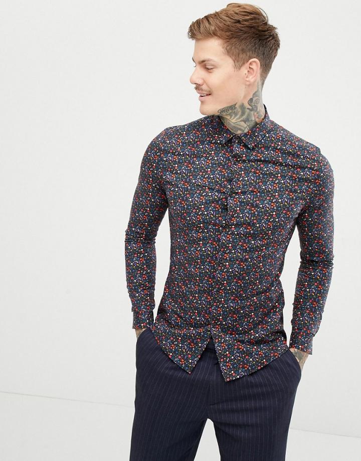 Asos Design Skinny Ditsy Floral Work Shirt - Black