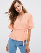 Asos Tea Blouse With Wrap Front - Pink