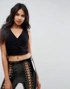 Asos Top With Tie Detail And Low Wrap Front - Black