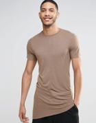 Asos Super Longline Muscle T-shirt In Waffle With Pointed Hem In Brown - Coco Brown