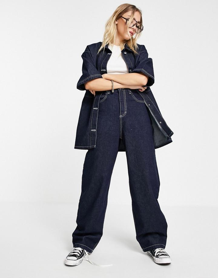 Topshop Set Baggy Jean In Raw Denim-blues