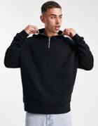 Asos Design Oversized Half Zip Sweatshirt In Black - Black