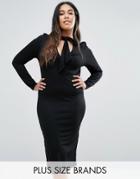 Club L Plus Midi Dress With Pussy Bow Tie - Black